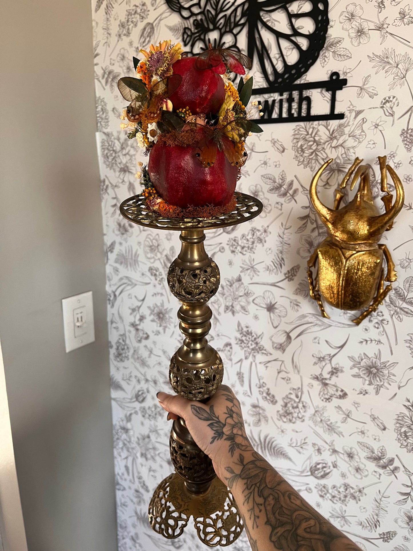 Triple glass wing candlestick