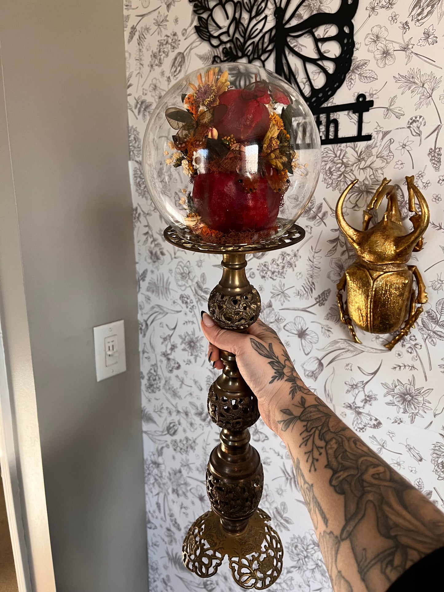 Triple glass wing candlestick