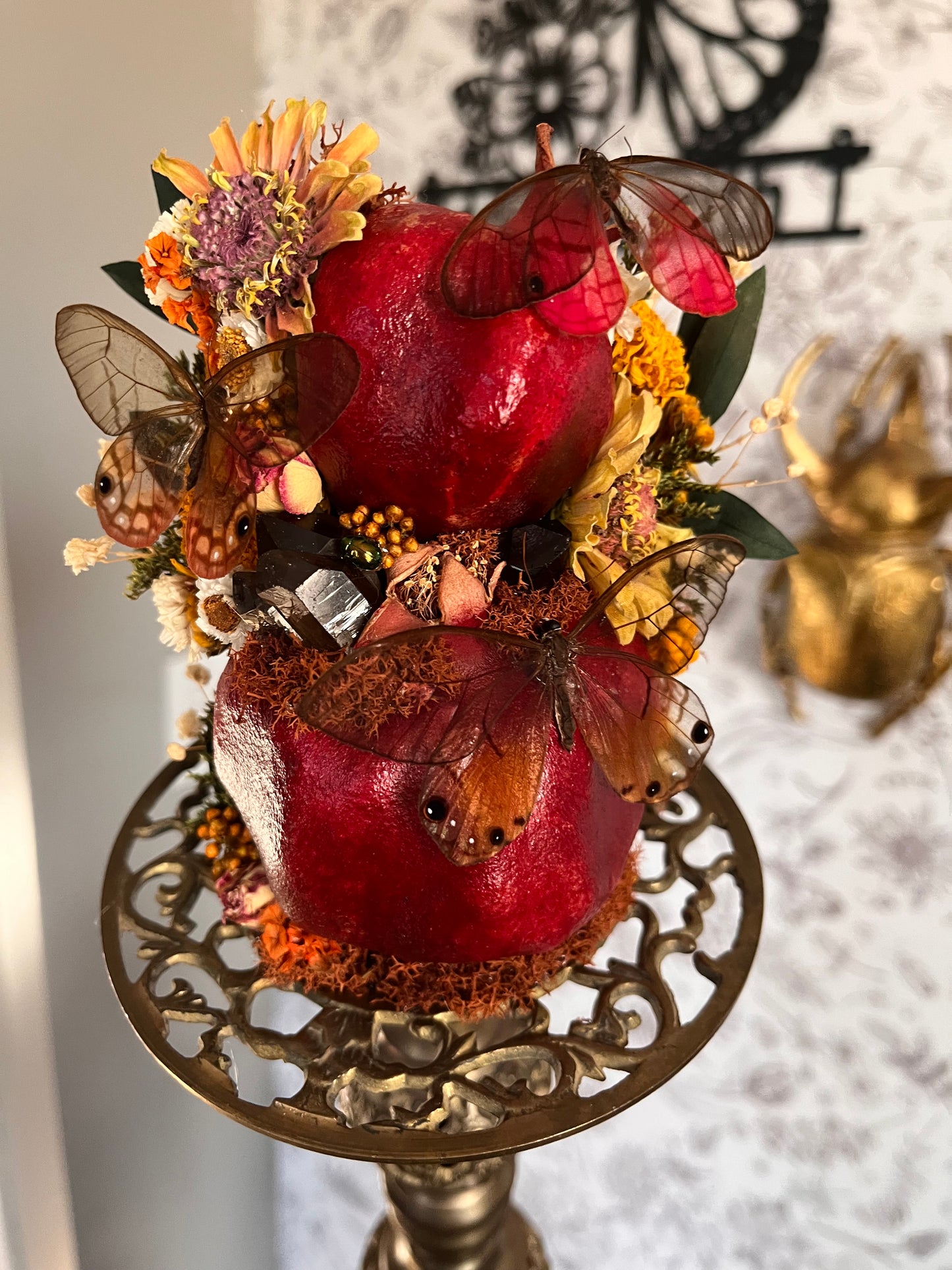 Triple glass wing candlestick